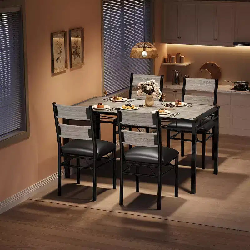 Set tavolo da pranzo per 4, con 4 sedie imbottite, set da 5 pezzi tavolo da cucina e sala da pranzo in legno con protezione angolare per cucina, appartamento, piccoli spazi