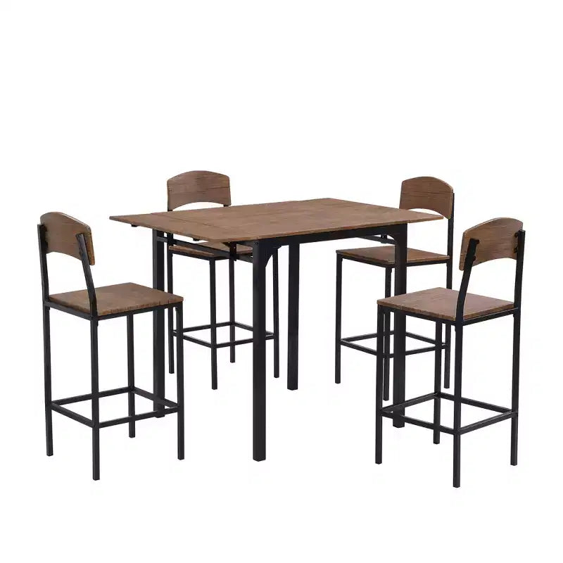Set da pranzo 5 pezzi Whisen Farmhouse con tavolo a foglia ribaltabile ad altezza bancone e sedie da pranzo