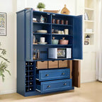 Whisen Armadio Dispensa per Cucina Autoportante Alto 180 cm, Grande Credenza Contenitore per Sala da Pranzo con 4 Ante Pieghevoli, Ripiani, Portabottiglie