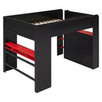 Luxystar Letto a soppalco a una piazza e mezza con scrivania illuminata regolabile, armadio aperto e libreria
