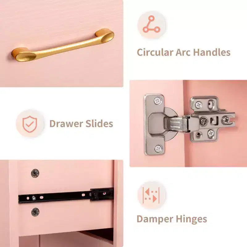 Tavolo per manicure moderno nero/rosa con piano in vetro e poggiapolsi, postazione singola
