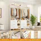 Besiost Set di 4 organizer per armadio con cassetti in legno e aste appendiabiti
