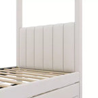 Letto a baldacchino a piattaforma imbottito in lino, matrimoniale, con letto estraibile e tre cassetti portaoggetti