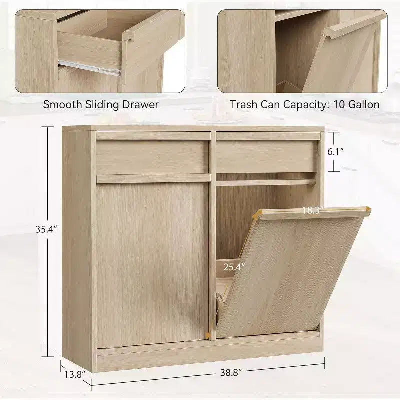 Pattumiera Inclinabile, Rovere Naturale, Pattumiera con Contenitore e Cassetto, Cestino Nascosto, Cesto Portabiancheria per Cucina, Sala da Pranzo, Soggiorno
