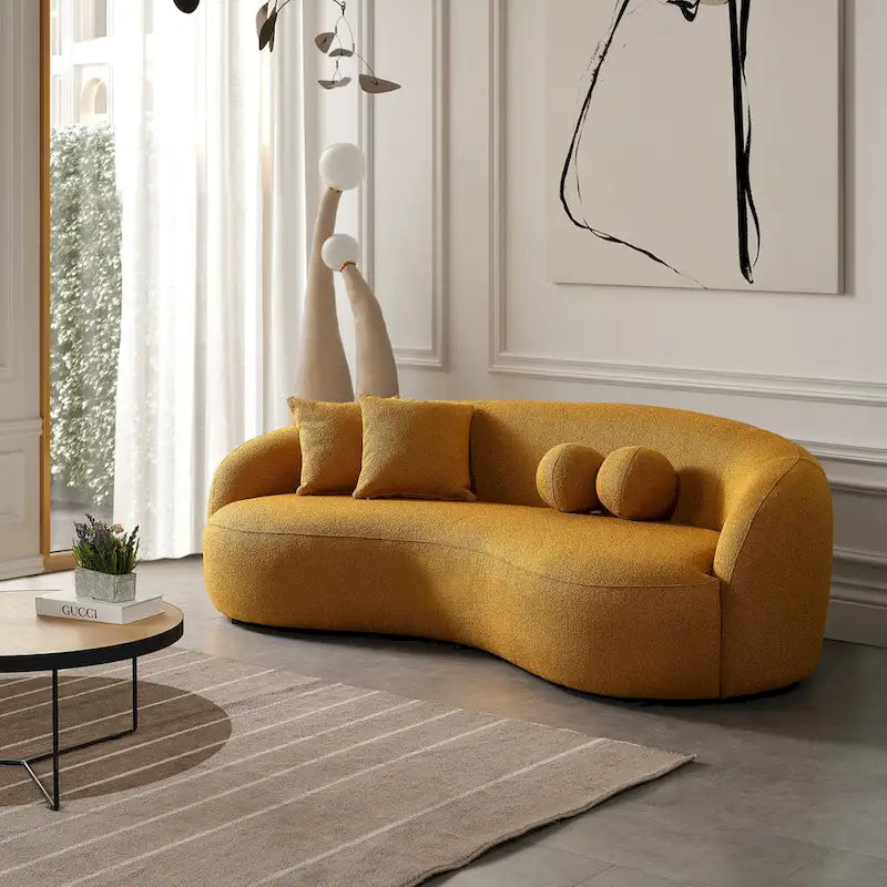 Divano curvo Blaine in tessuto Bouclé di lusso, stile giapponese moderno