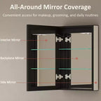 Pensile da Bagno con Specchio LED, Montaggio a Superficie o Incasso, Luce Dimmerabile, Antiappannamento, Ripiani Regolabili