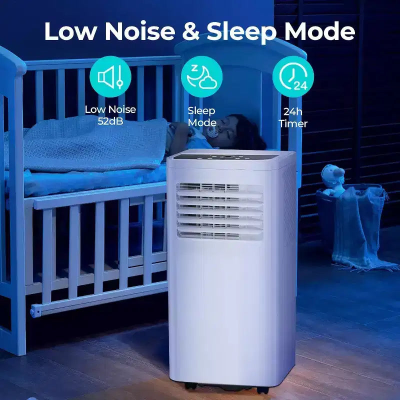 Condizionatore Portatile da 8.000 BTU, Unità 3-in-1 con 4 Modalità, Timer, Display LED, Telecomando e Kit di Installazione, per Camera da Letto/Soggiorno/Ufficio, Bianco.