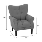 Poltrona moderna Erommy, Poltrona con schienale alto, Poltrona singola in tessuto imbottita con bottoni e gambe in legno per soggiorno