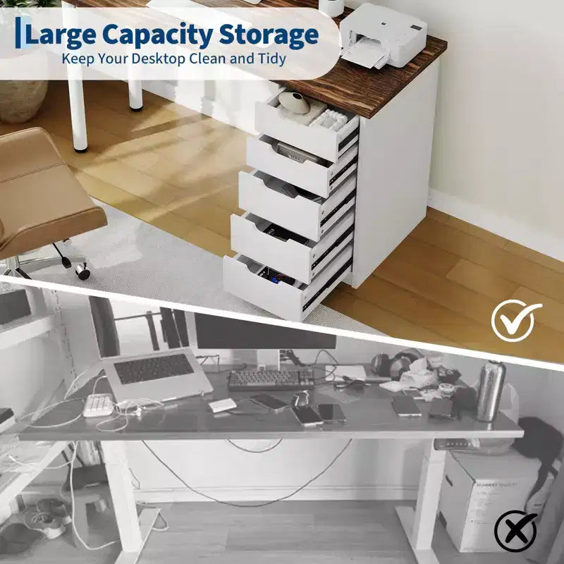 Scrivania per computer da 47 pollici con 5 cassetti, tavolo da studio/scrittura moderno rustico reversibile, workstation per ufficio domestico per piccoli spazi