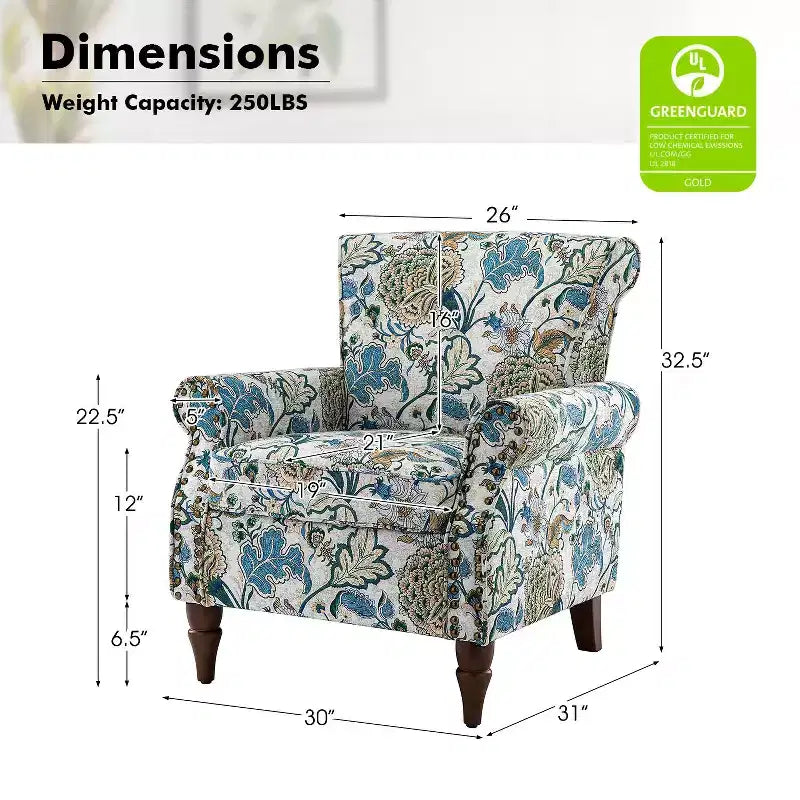 Poltrona Araceli Tradizionale in Legno Imbottita Floreale con Schienale Alto e Borchie | ART OF LIVING DESIGNS