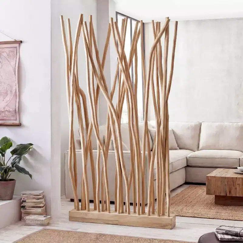 JONATHAN Y Tranquil 39W x 68H Divisorio per ambienti in pannello singolo con rami di teak costieri bohémien realizzati a mano