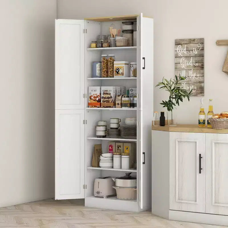 HOMCOM 67 Dispensa da Cucina Autoportante, Armadio Contenitore a 4 Ante con Ripiani e Ante Regolabili