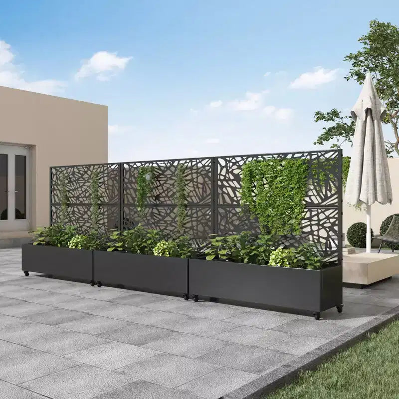 MAYEERTY Fioriera con traliccio in ferro nero Rete Stile 01 72x47x16in Set da 3 pezzi