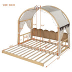 Letto a piattaforma in legno massiccio a forma di casetta, letto Montessori a terra con tetto ad arco e letto estraibile per bambine e bambini