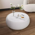 Tavolino Moderno Rotondo a Tamburo Okak con Piano in Marmo e Lato in Pelle, Tavolino da Centro alla Moda per Soggiorno, Camera da Letto