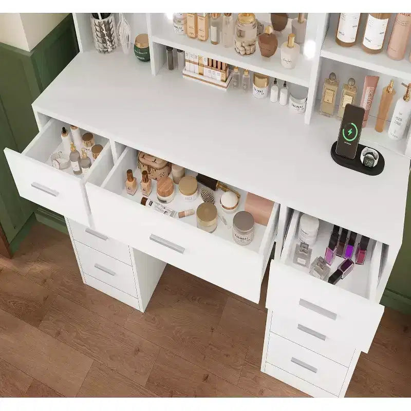 BALHAM TRADE-Toeletta con Specchio e Luci 9 Cassetti 6 Scaffali 3 Modalità di Illuminazione Luminosità Regolabile