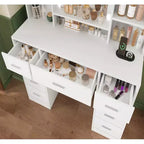 BALHAM TRADE-Toeletta con Specchio e Luci 9 Cassetti 6 Scaffali 3 Modalità di Illuminazione Luminosità Regolabile