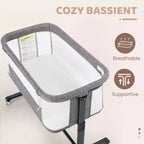Culla Neonato con Ruote – Beige / Grigio / Rosa, Culla Fianco Letto, per 1 Neonato