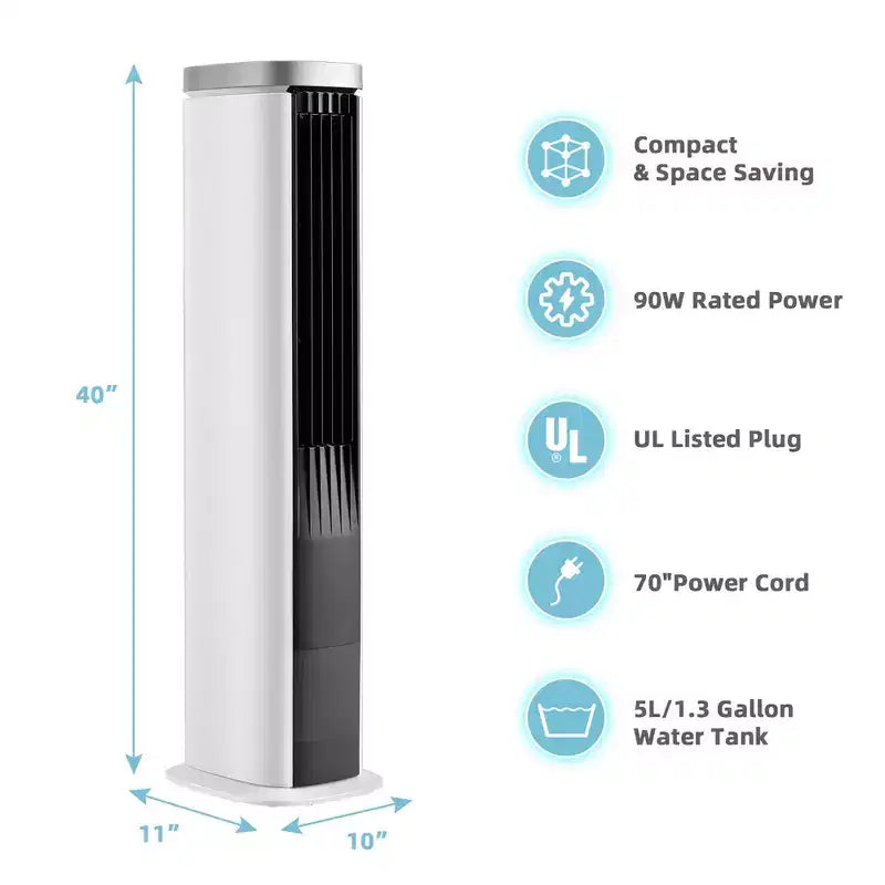 Costway Raffreddatore d'Aria Evaporativo Portatile 3-in-1 da 40" con Ventilatore a Torre Senza Pale e Timer