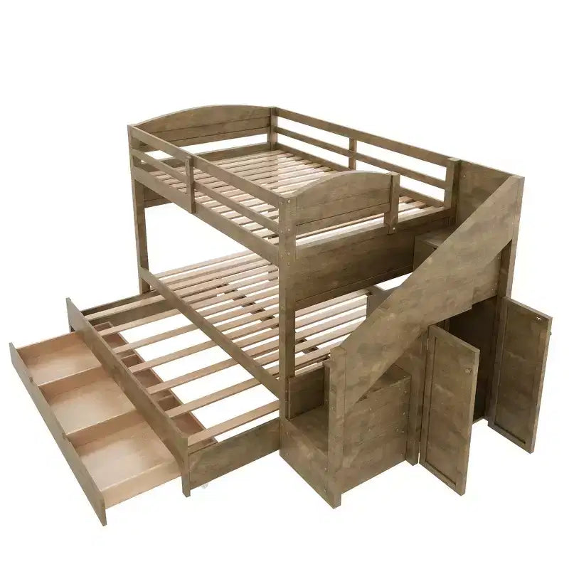 Whisen Letto a castello Twin XL con rotelle estraibili, letto a castello con contenitore, letto a castello in legno massello, scala con contenitore, armadio, 3 cassetti, per bambini