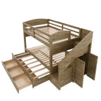 Whisen Letto a castello Twin XL con rotelle estraibili, letto a castello con contenitore, letto a castello in legno massello, scala con contenitore, armadio, 3 cassetti, per bambini