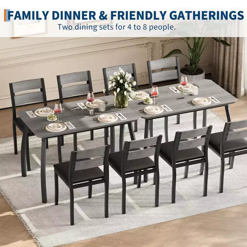 Tavolo e sedie da cucina con struttura in metallo, set da 5 pezzi, con design smussato