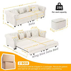 Divano Letto Estraibile 3-in-1 King Size in Velluto Whisen e Divano Letto Convertibile con Ottomana Mobile, Design Trapuntato