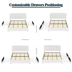 Letto Queen Size Moderno Rivestito in Bouclé con Cassetti Contenitore