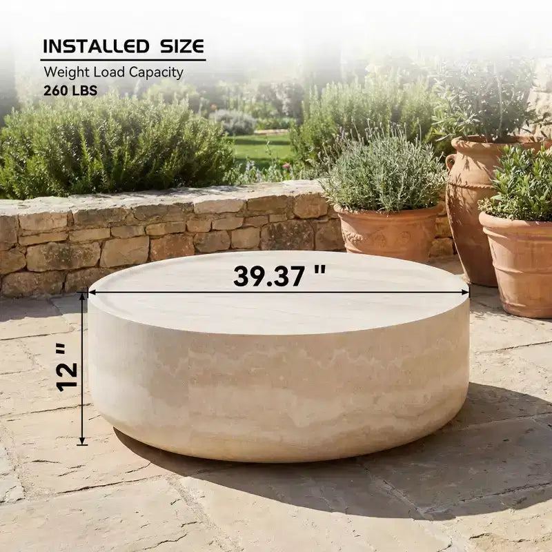 Tavolino da caffè rotondo JVNOXK da 99,98 cm, con texture effetto travertino, tavolino da salotto moderno con motivo effetto marmo (nessun assemblaggio richiesto)