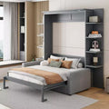 Letto a muro a scomparsa Whisen Modern Design con struttura in legno, Queen Size, con divano e mensole