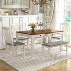 Set da pranzo di 6 pezzi in legno con 4 sedie e panca, tavolo con cassetto