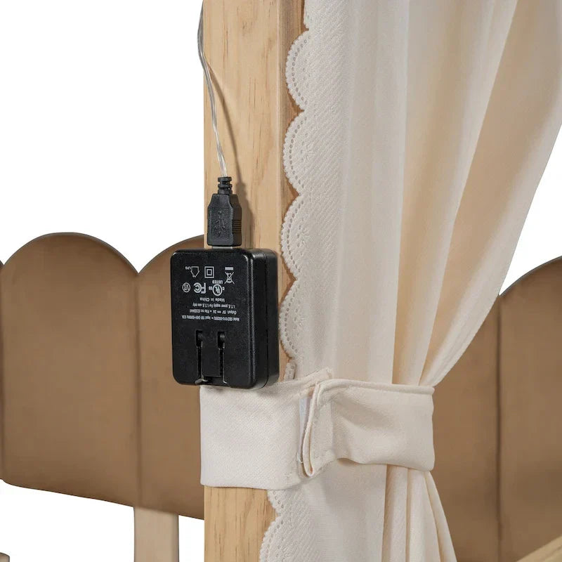 Letto a piattaforma in legno massiccio a forma di casetta, letto Montessori a terra con tetto ad arco e letto estraibile per bambine e bambini