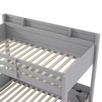 Letto a Castello con Letto Matrimoniale a Una Piazza e Mezza, con Contenitore, Luci a LED e Stazione di Ricarica, Letto a Castello in Legno con Scaffali Laterali per Bambini e Ragazzi