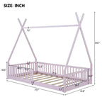 Letto a pavimento per bambini, letti a tenda a una piazza, letto a pavimento Montessori con doghe e sponde di protezione, struttura letto a casetta in legno per ragazzi e ragazze