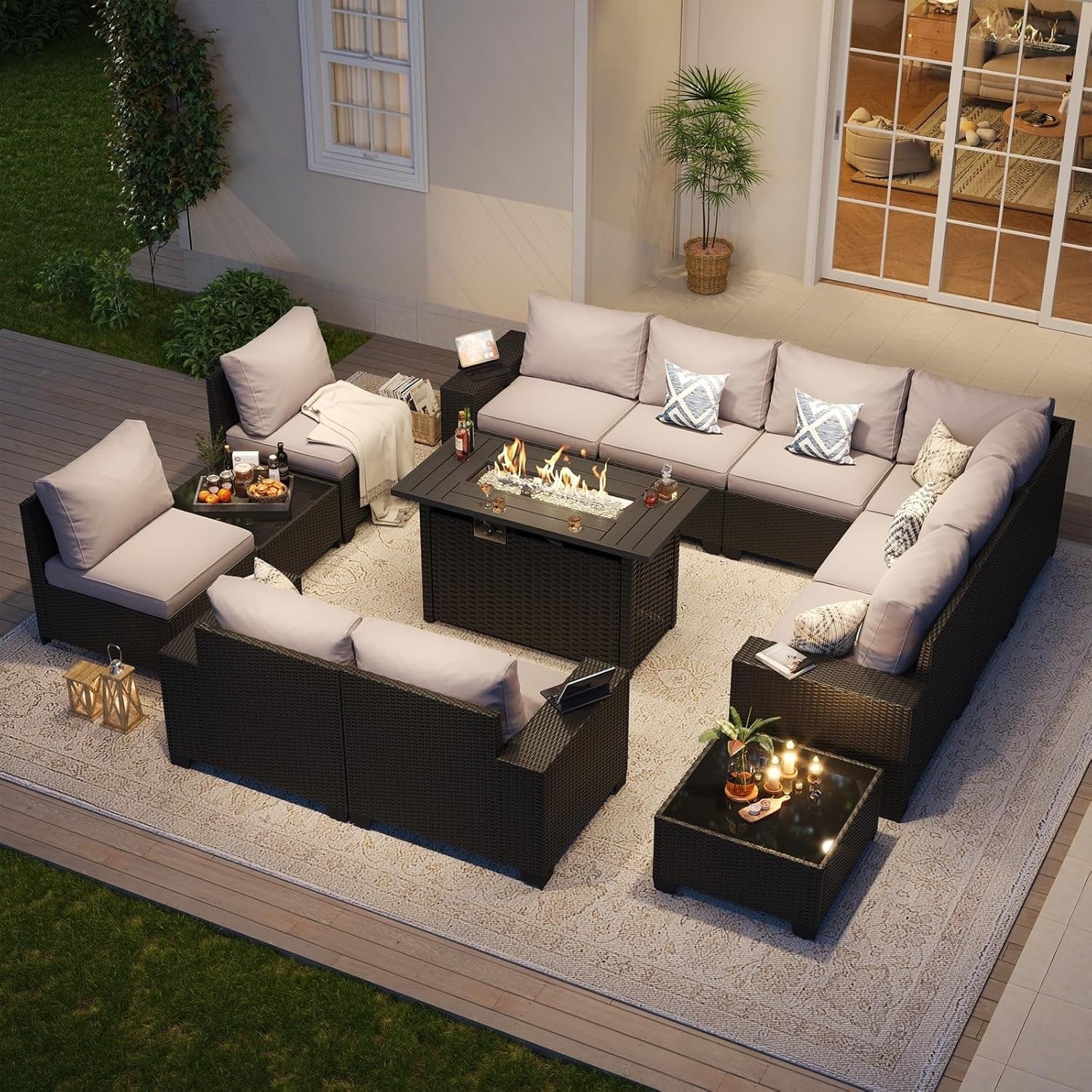 Set di Mobili da Esterno per Patio con Cuscino Spesso 10 cm