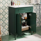 Mobiletto da bagno 61 cm con lavabo in ceramica, mobile stile shaker, 2 ante con chiusura ammortizzata, struttura in legno massello per bagno piccolo o bagno di servizio