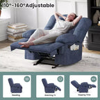 Poltrona reclinabile a dondolo oversize blu con rivestimento in ciniglia