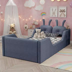 Whisen Twin - Letto a piattaforma, Letto imbottito da pavimento per bambini con cuscino a coniglio, Sponde laterali rimovibili
