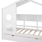 Letto a casetta in legno per bambini, piazza singola/matrimoniale, con 2 cassetti e ripiano portaoggetti - ModernLuxe