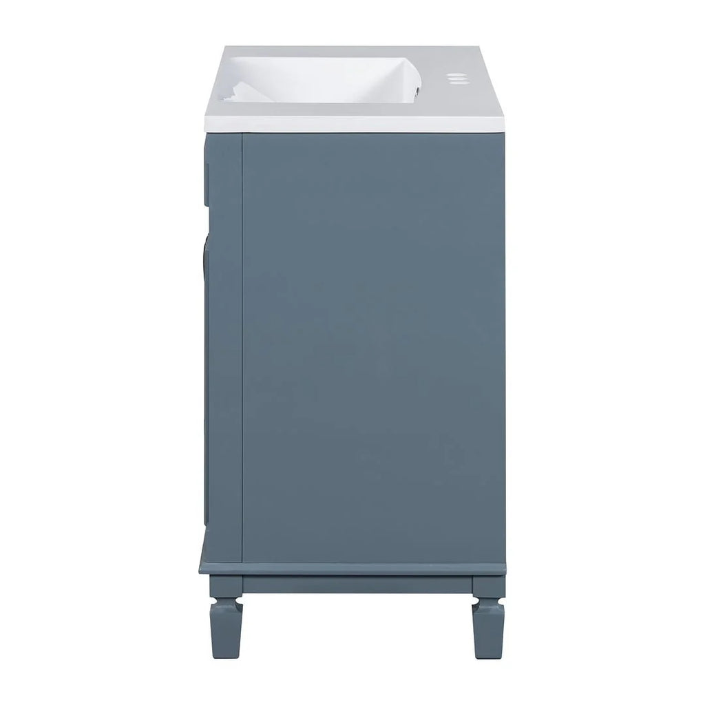 Mobile Bagno Moderno da 90cm con Lavabo Integrato e Specchiera, 2 Ante e 2 Cassetti