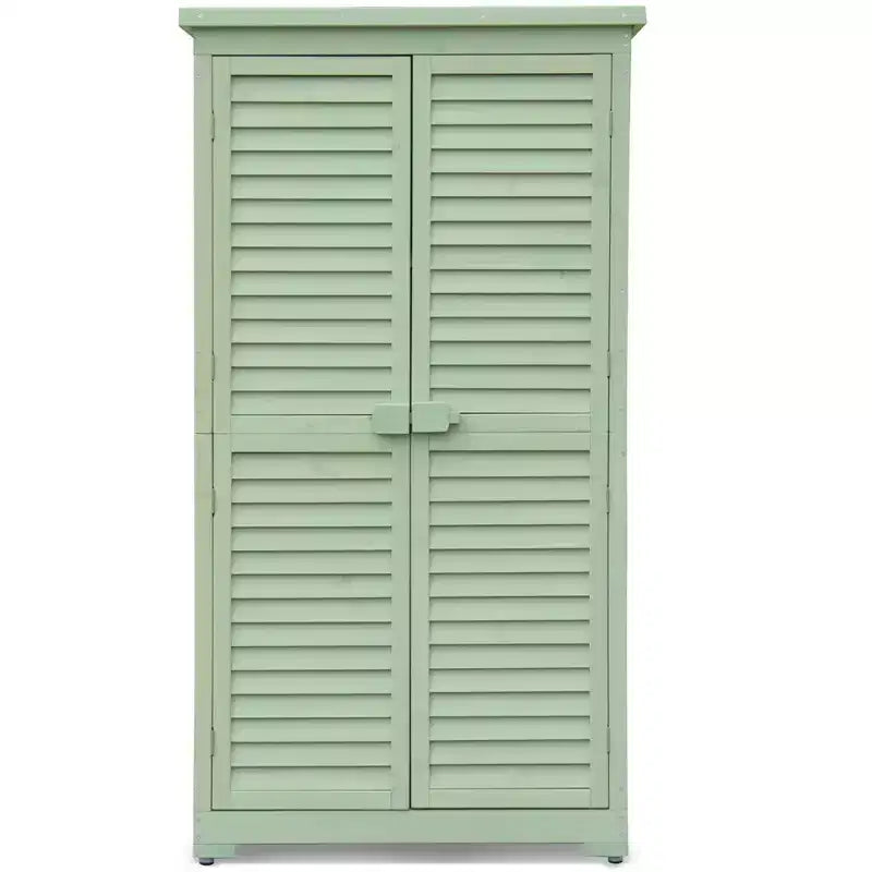 Armadio da esterno impermeabile da 160 cm, con ripiani rimovibili, serrature, doppie ante a persiana, armadio alto in legno per attrezzi da giardino con pavimento per patio, cortile