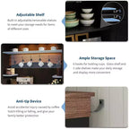 Mobile bar da caffè in stile rustico alto 72 pollici con luci LED, credenza da cucina con ante e cassetti, ripiani regolabili, ampio spazio di archiviazione