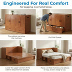 Mjkone Letto a Scomparsa Convertibile Matrimoniale Queen Size con Ricarica USB, Cassetti Contenitori, Materasso Escluso