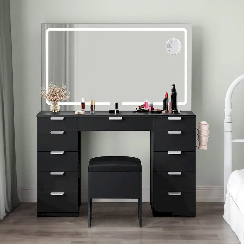 Moasis 46 Mobile con specchio illuminato, presa integrata e porta asciugacapelli - 55,8 A x 46 L x 11,7 P