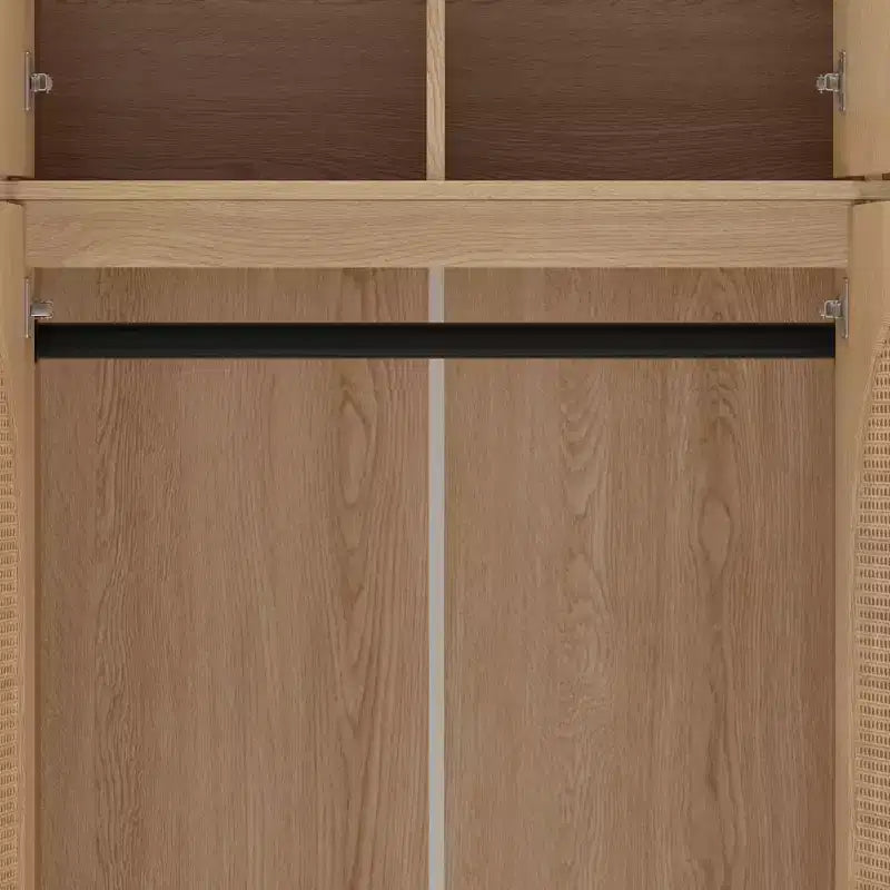 Armadio Guardaroba a 8 Ante di Grande Capacità, Alto 180 cm, con Asta Appendiabiti, Ripiani Regolabili e Ante Decorative in Rattan