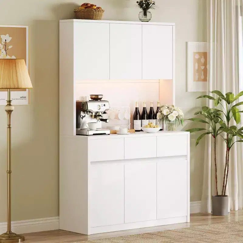 Armoire de cuisine de 71 pouces, vaisselier avec lumières LED et prises de courant, buffet avec support pour micro-ondes, étagères réglables