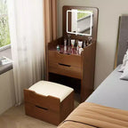 Okak Tavolo da toeletta 3 in 1 con specchio a scomparsa, toeletta compatta con piano in vetro a vista e sgabello imbottito, scrivania da toeletta per camera da letto