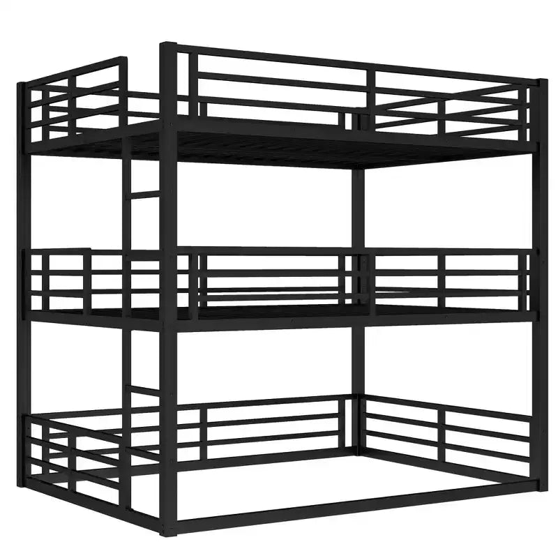 Letto a castello triplo completo, in metallo, con ringhiere di sicurezza, letto a castello robusto con design a riduzione di rumore, nero