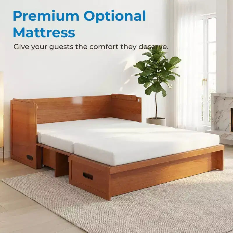 Mjkone Letto a Scomparsa Convertibile Matrimoniale Queen Size con Ricarica USB, Cassetti Contenitori, Materasso Escluso