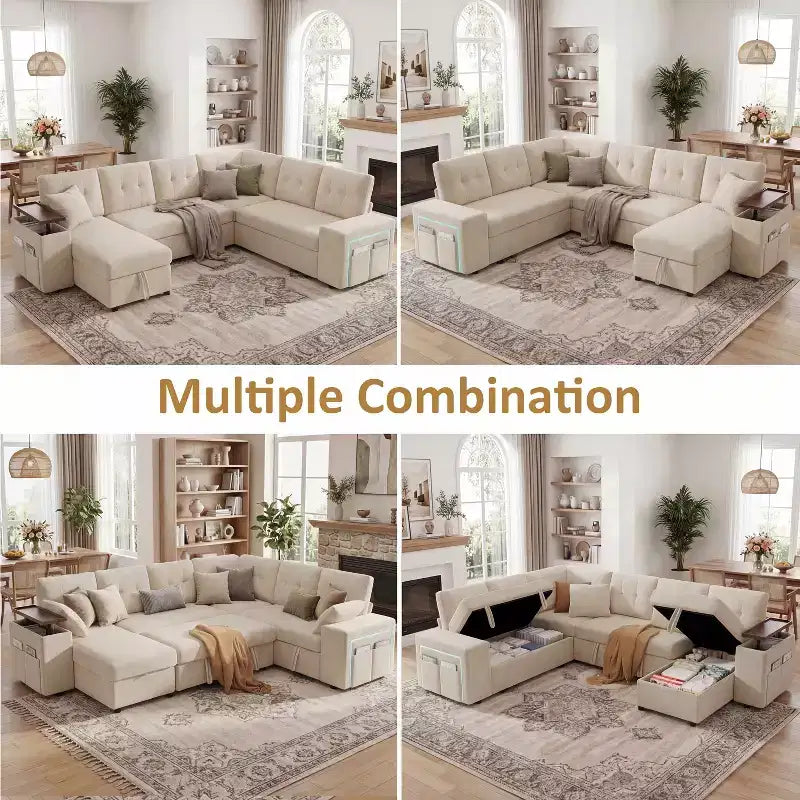 Divano letto componibile modulare Dyonery 112 con letto estraibile, divano componibile a U con contenitore, divani con seduta extra ampia e profonda per soggiorno